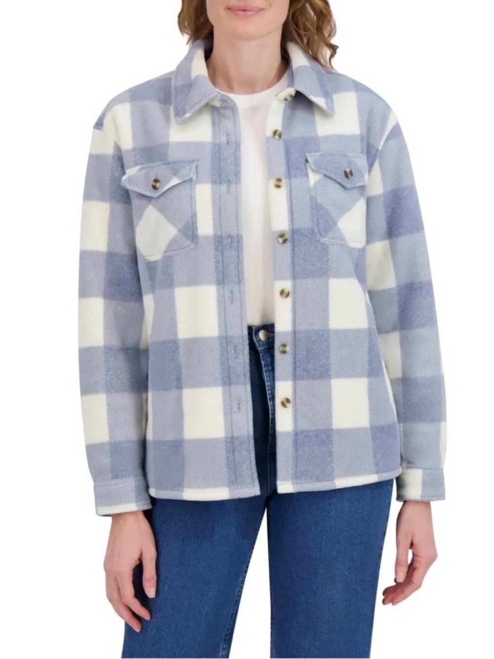 Sage collective Blue and White Buffalo Plaid Shacket